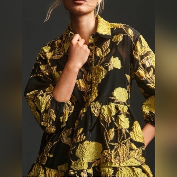 Anthropologie The Bettina Tiered Shirt Dress Minu Jacquard Edition Small - Picture 2 of 10